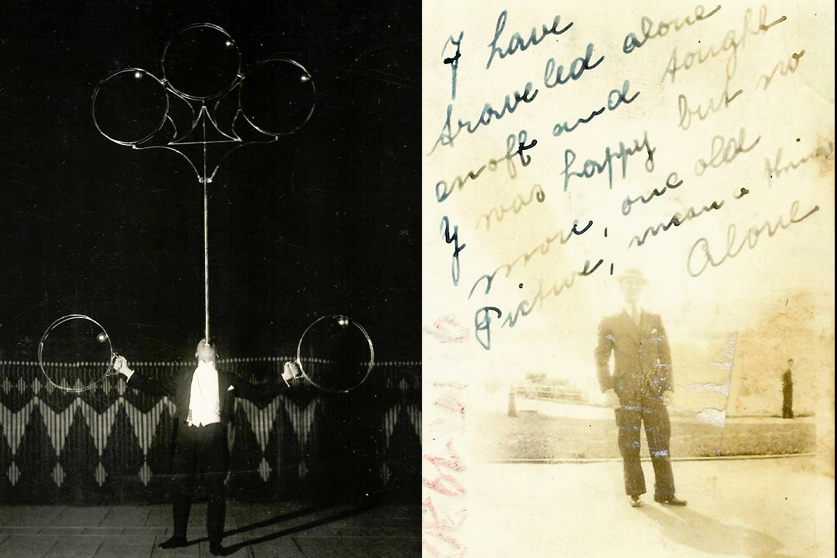 Charlie Carrer with hoops; and a postcard